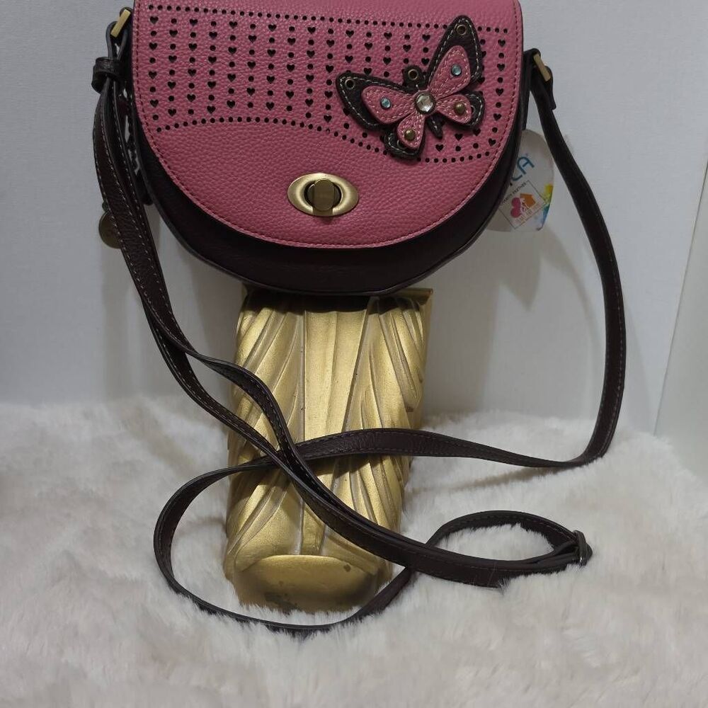Chala Group Butterfly Half Moon Crossbody Handbag Purse - Pink
